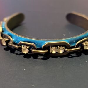 TOVA Edgy Blue/Yellow Enamel and Gold Bracelet With Crystal Accents